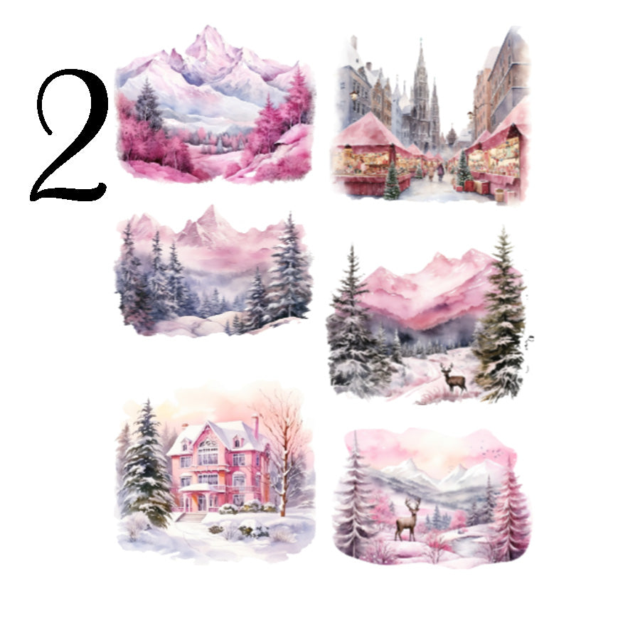 Pink Winter Landscape Sticker Sheet
