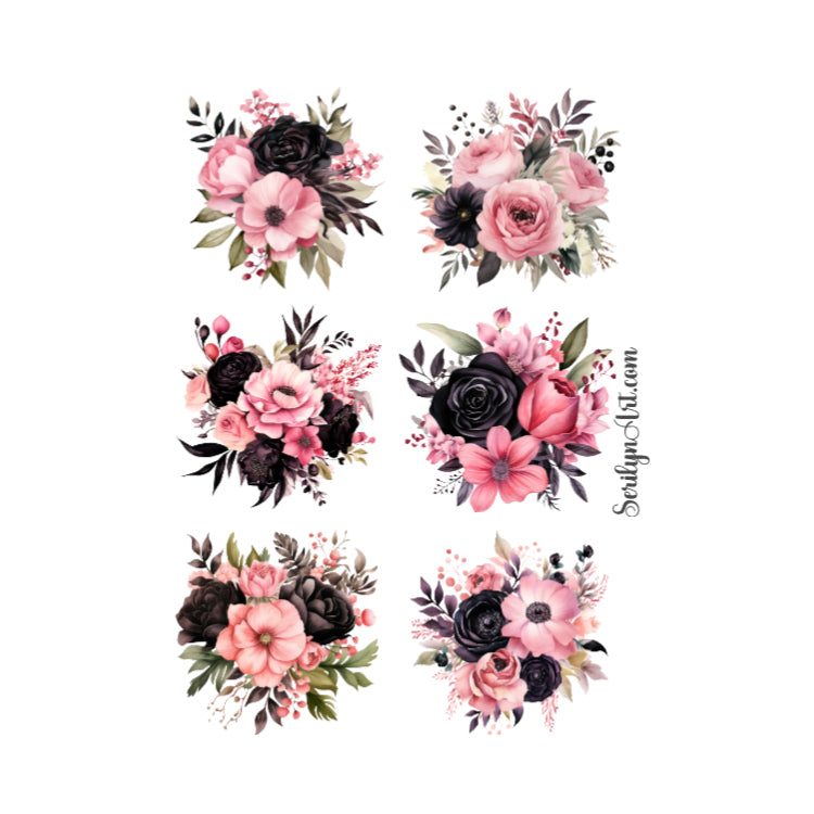 Pink and Black Florals Sticker Sheet