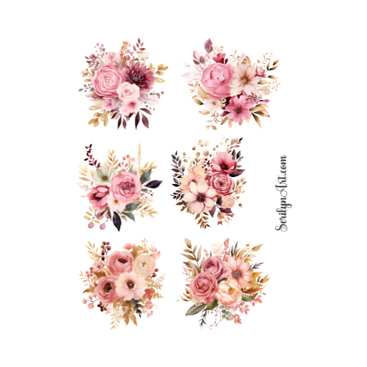 Pink and Gold Florals Sticker Sheet