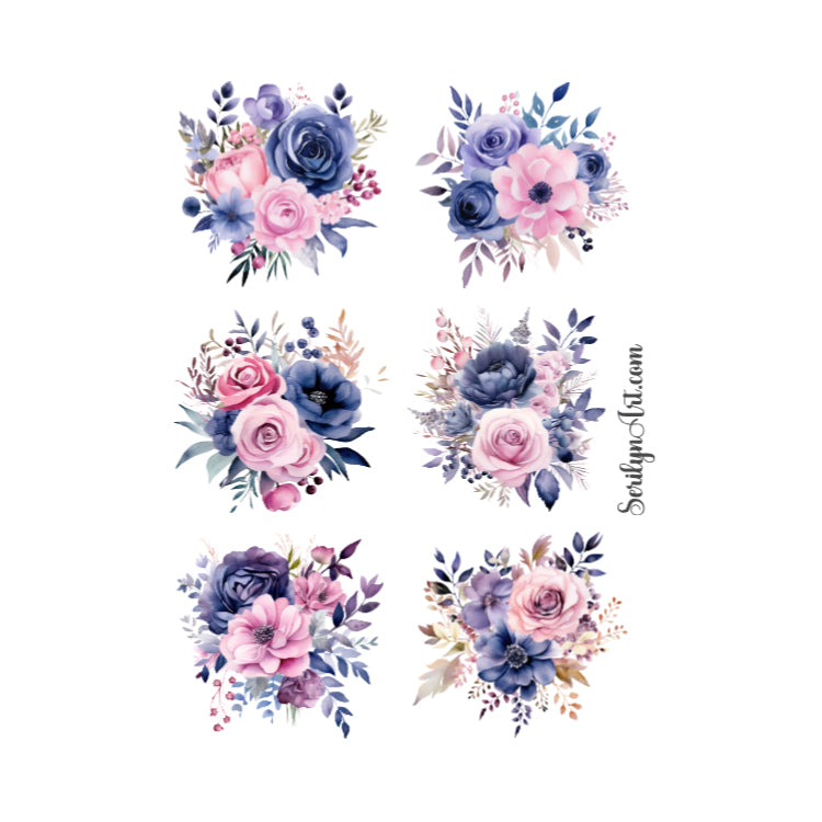 Pink and Indigo Florals Sticker Sheet