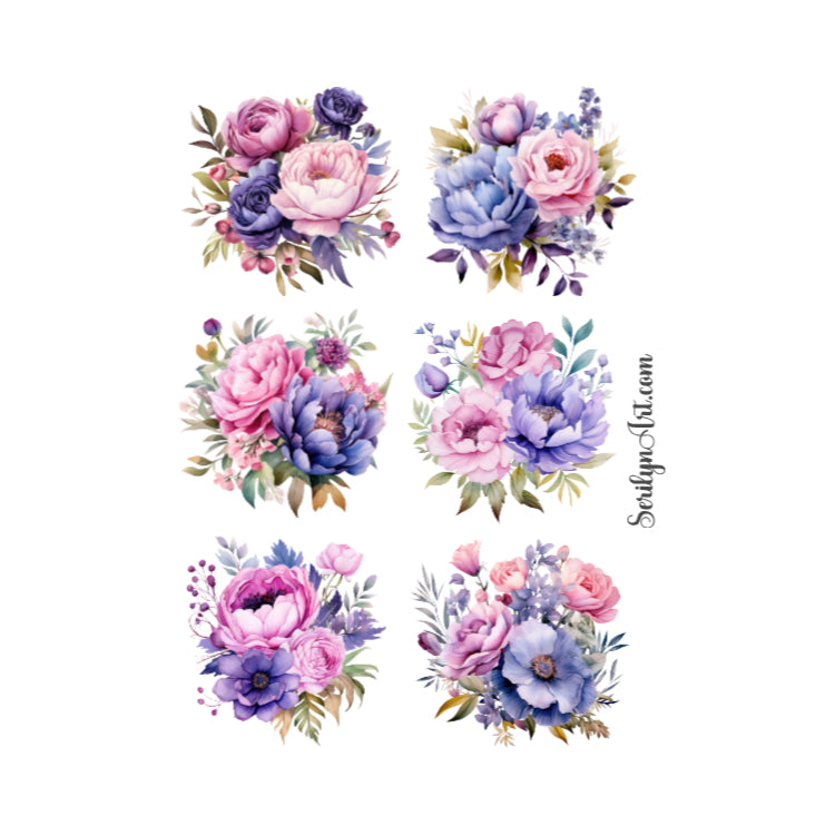 Pink and Violet Florals Sticker Sheet
