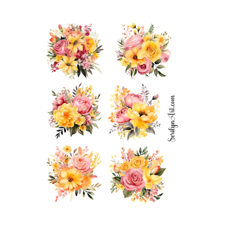 Pink and Yellow Florals Sticker Sheet