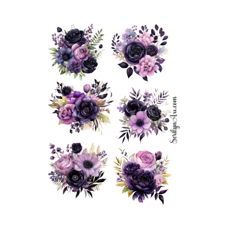 Purple and Black Florals Sticker Sheet