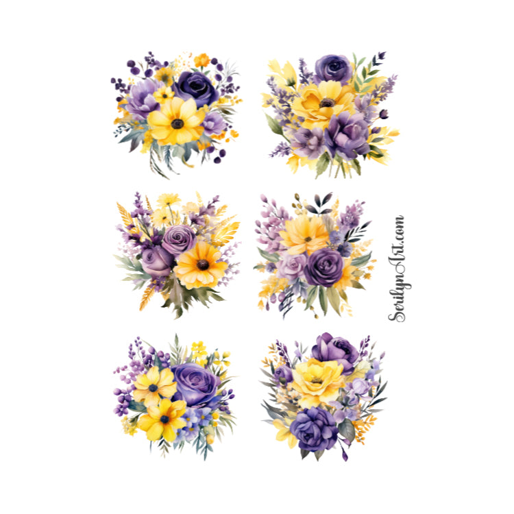 Purple and Yellow Florals Sticker Sheet