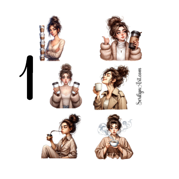 Quirky Coffee Girl Sticker Sheet