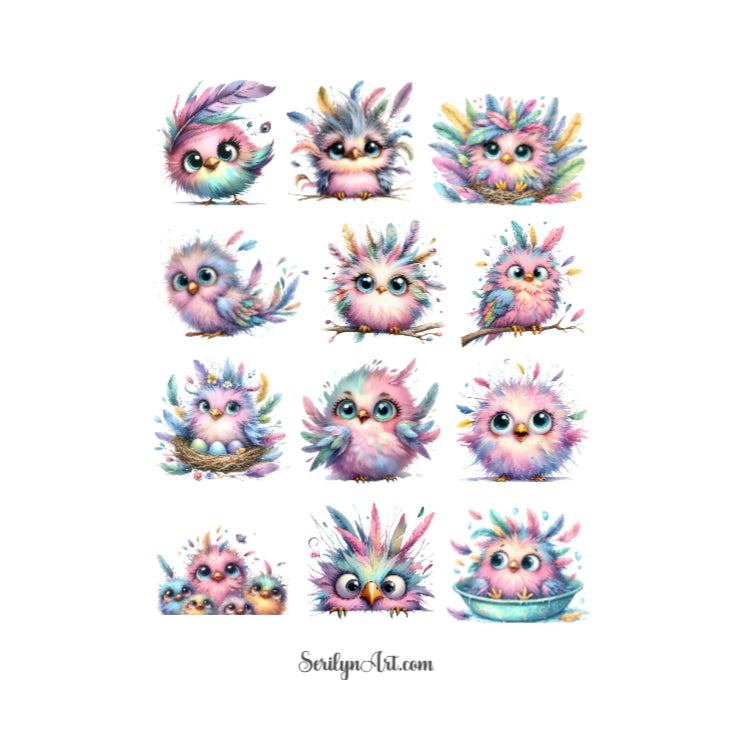 Quirky Pastel Birds Sticker Sheet