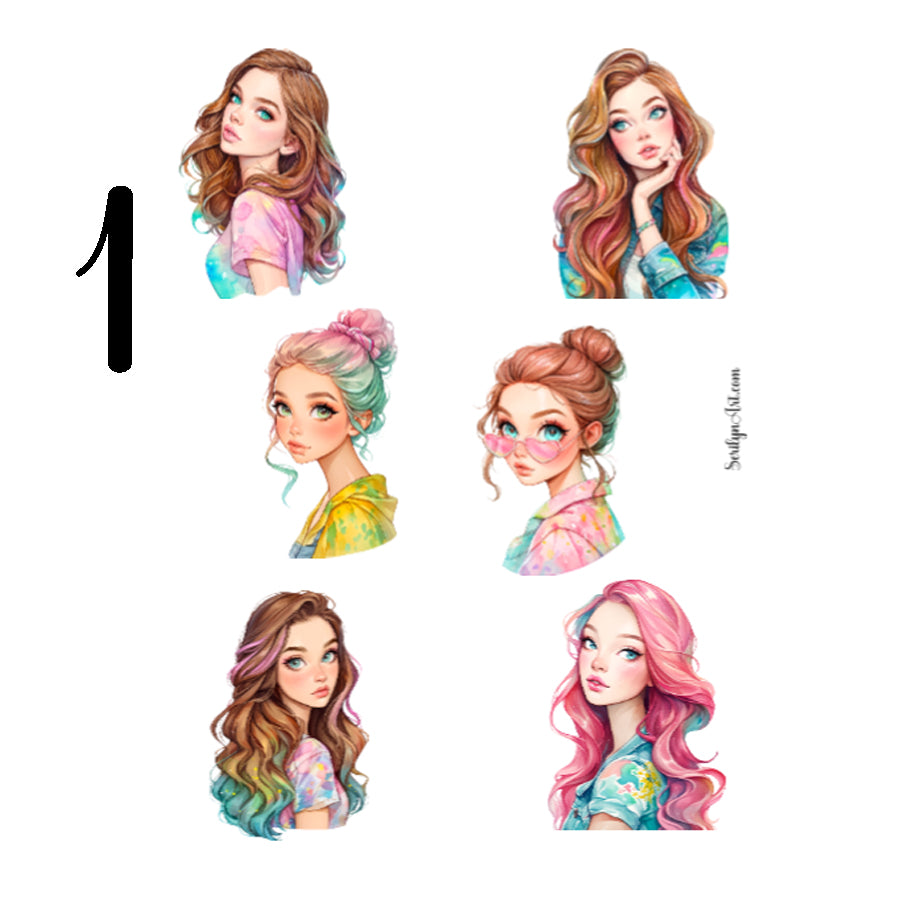 Rainbow Glam Girls Sticker Sheet