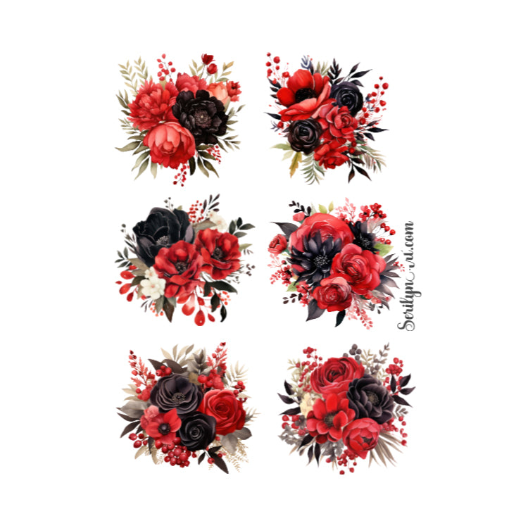 Red and Black Florals Sticker Sheet