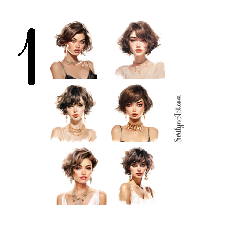 Short Brown Hair Girls Sticker Sheet