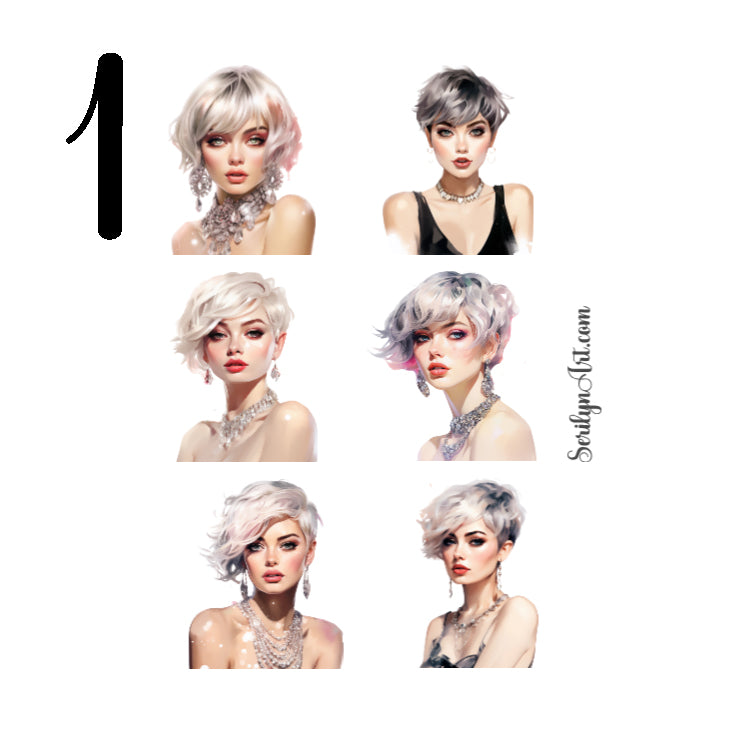 Short Glam Hair Girls Sticker Sheet