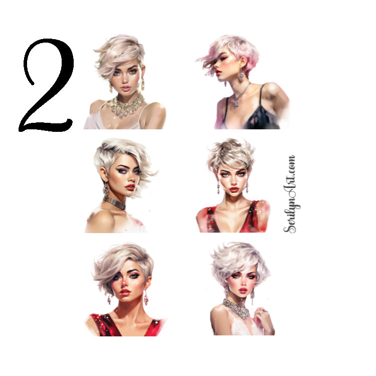 Short Glam Hair Girls Sticker Sheet