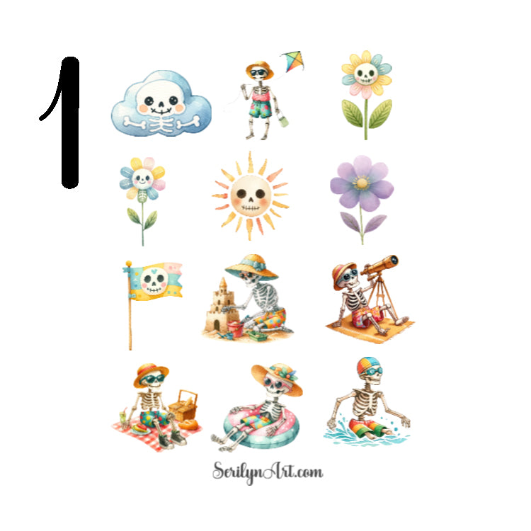 Skeleton Summer Sticker Sheet