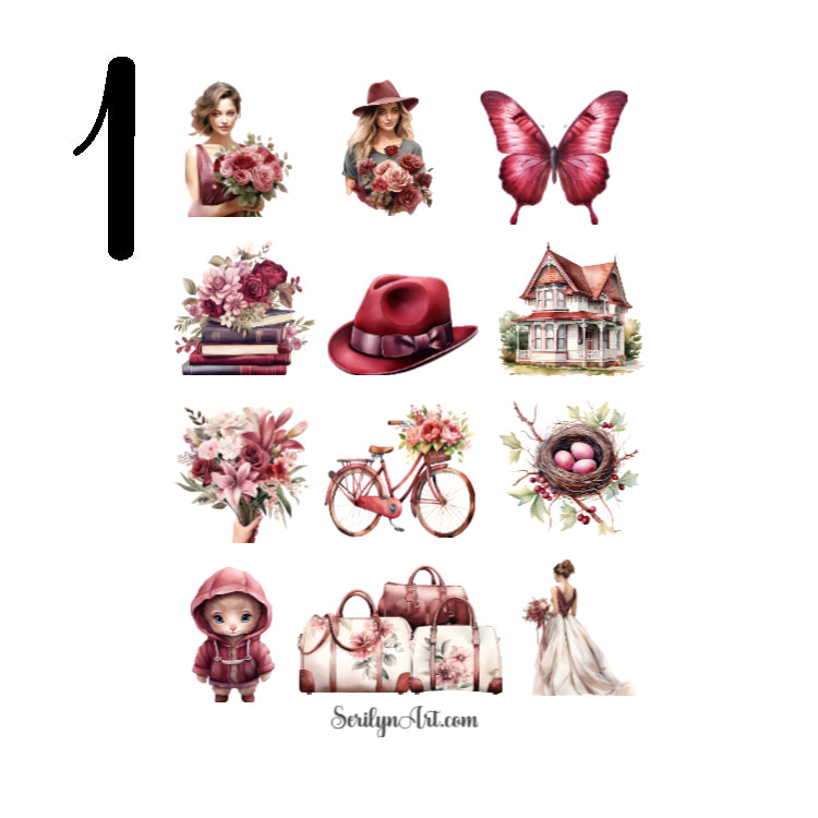 Spring Burgundy Sticker Sheet