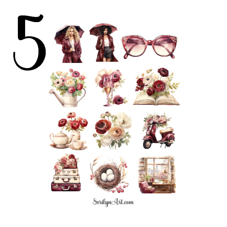 Spring Burgundy Sticker Sheet