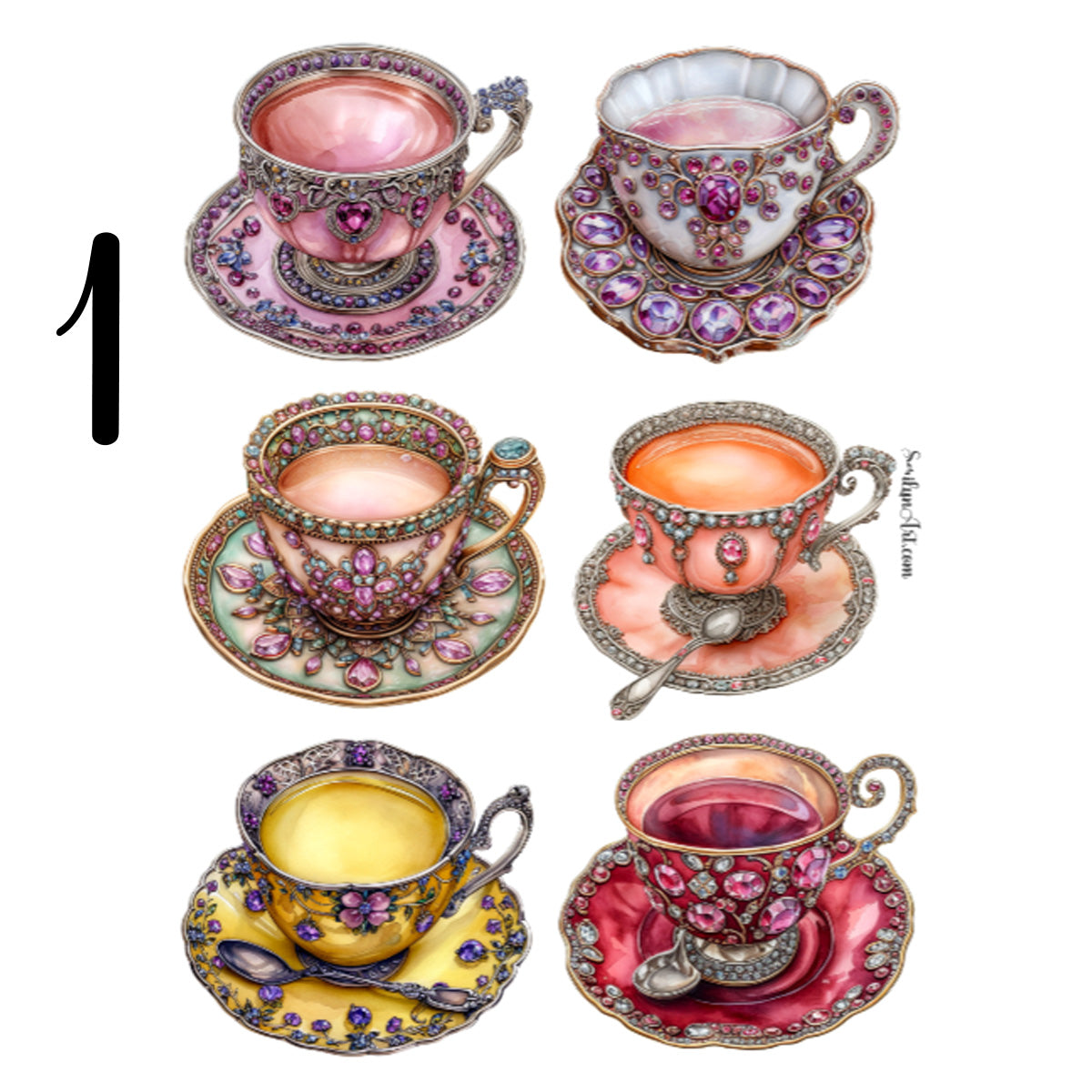 Teacup Brooch Sticker Sheet