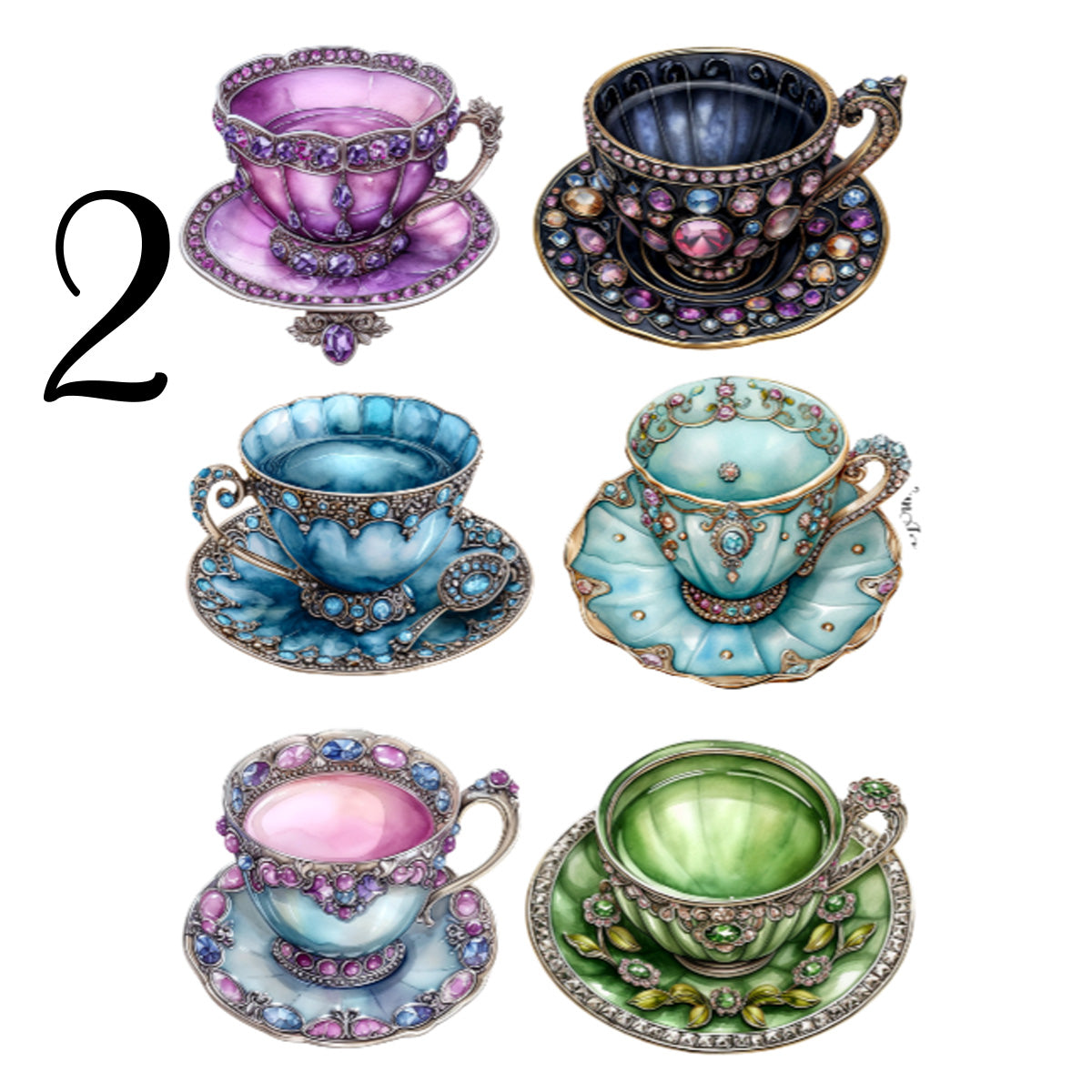 Teacup Brooch Sticker Sheet