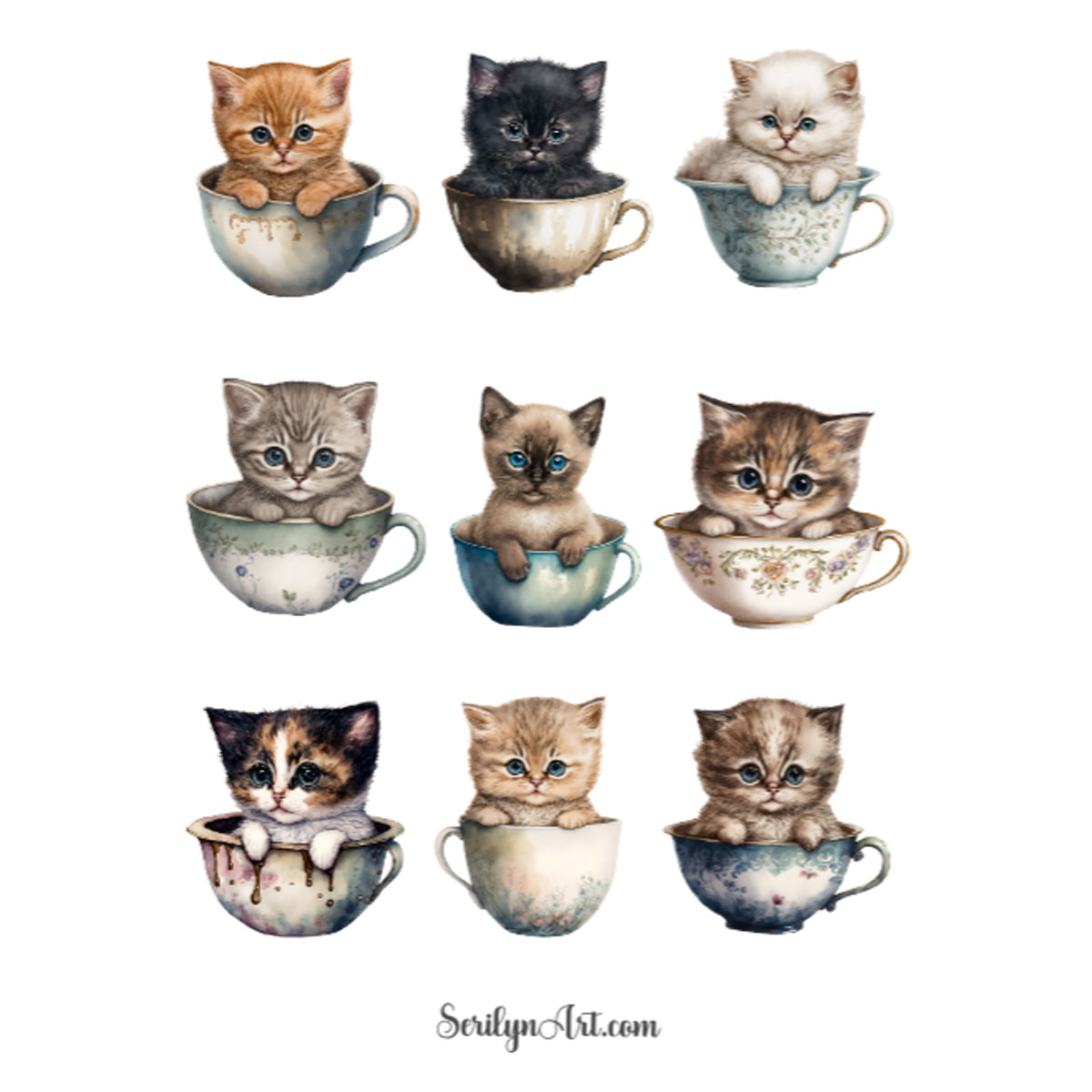 Teacup Kittens and Puppies Sticker Sheet