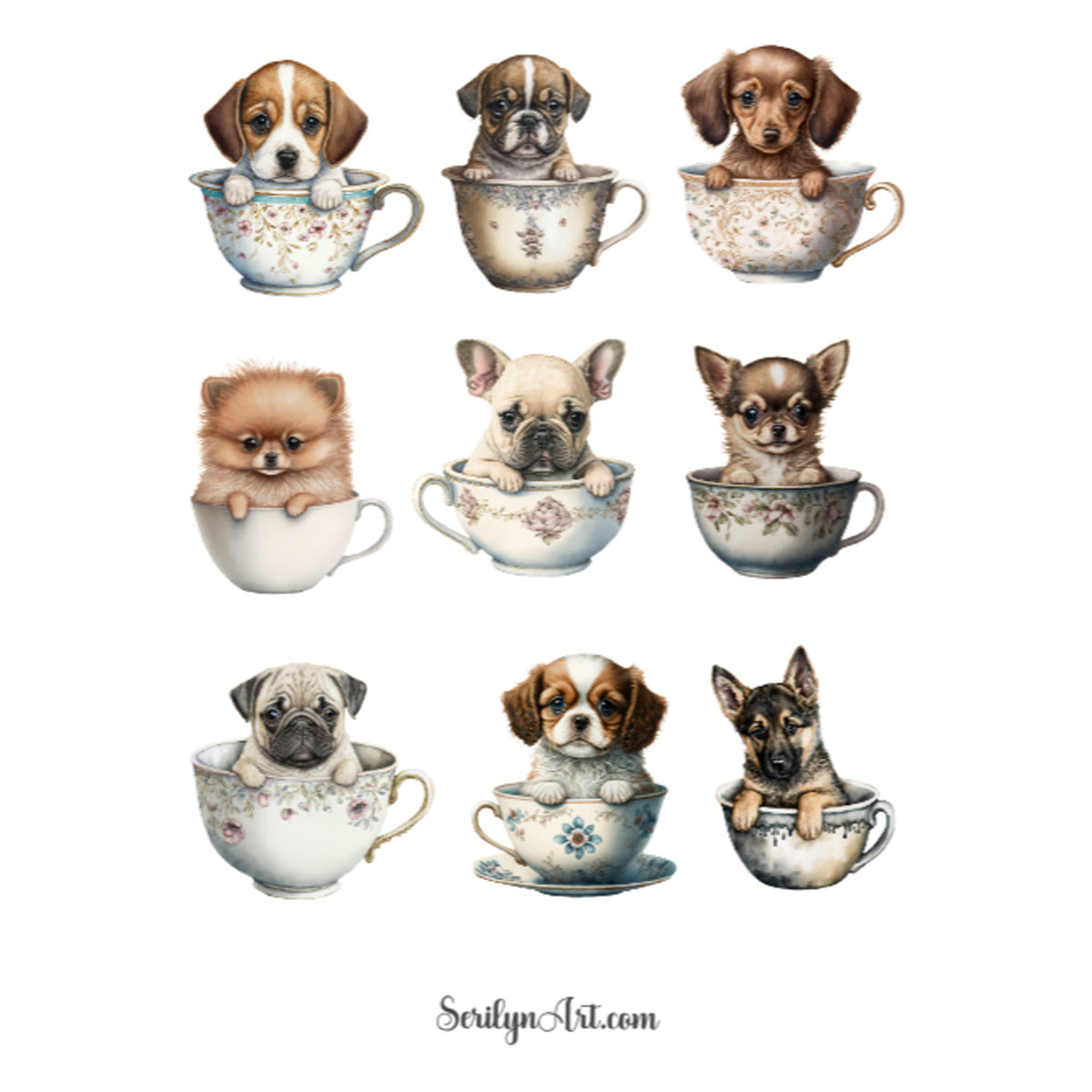 Teacup Kittens and Puppies Sticker Sheet