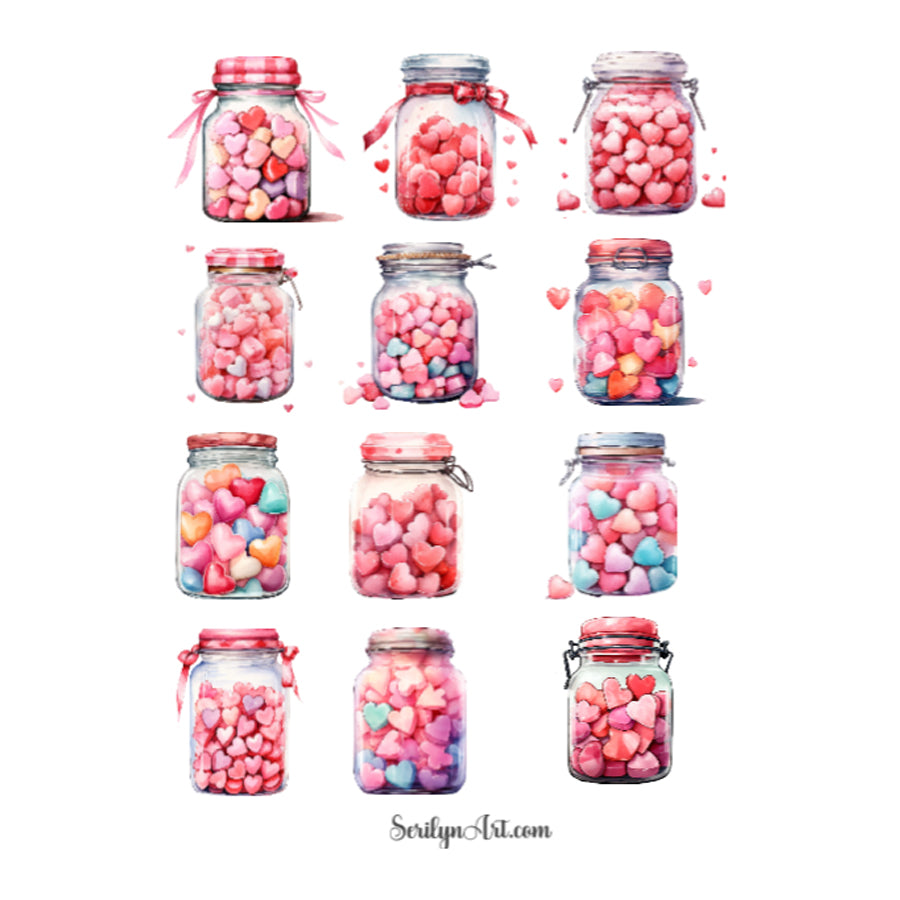 Valentine Candy Jars Sticker Sheet