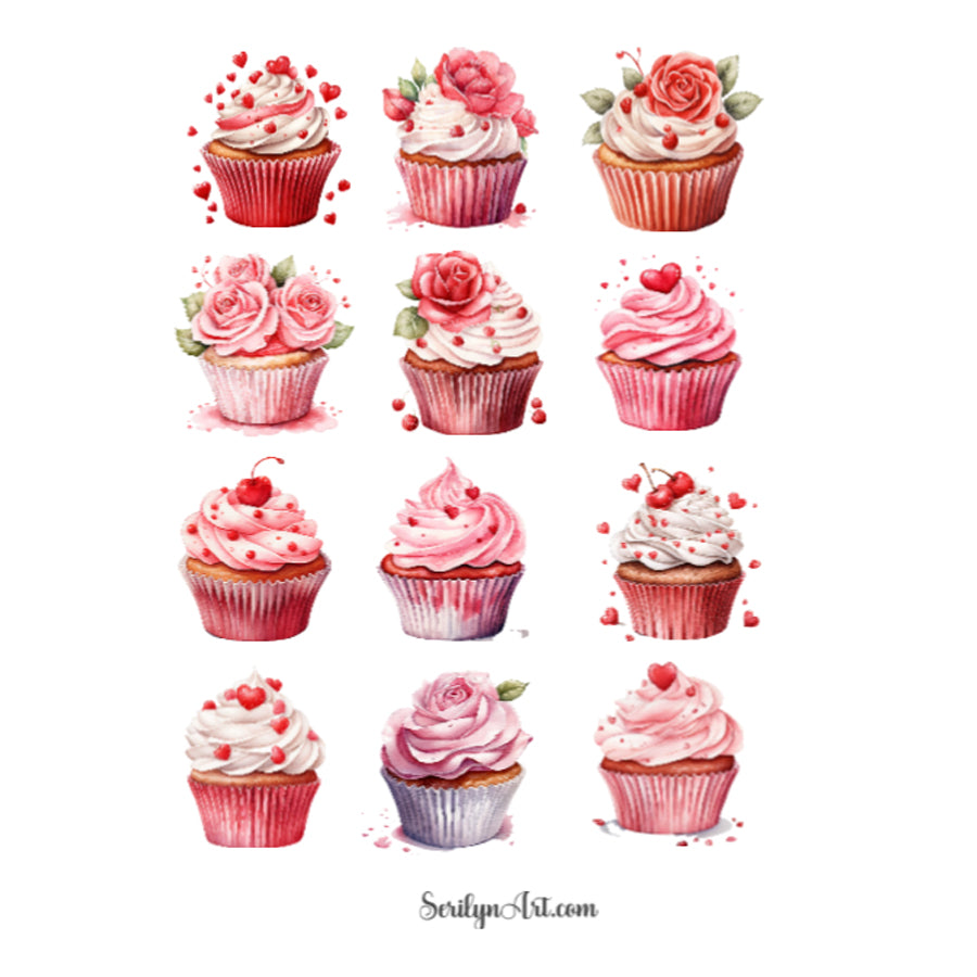 Valentine Cupcakes Sticker Sheet