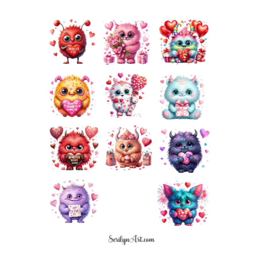 Valentine Monsters Sticker Sheet
