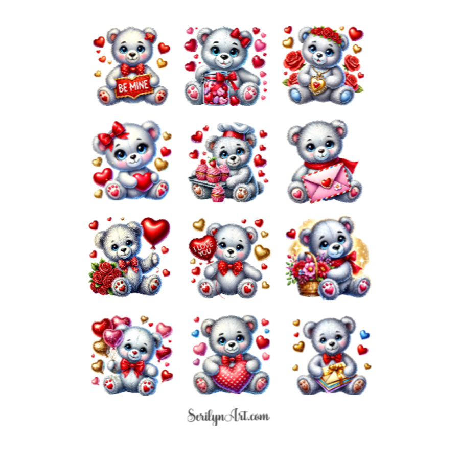 Valentine Teddy Bears Sticker Sheet