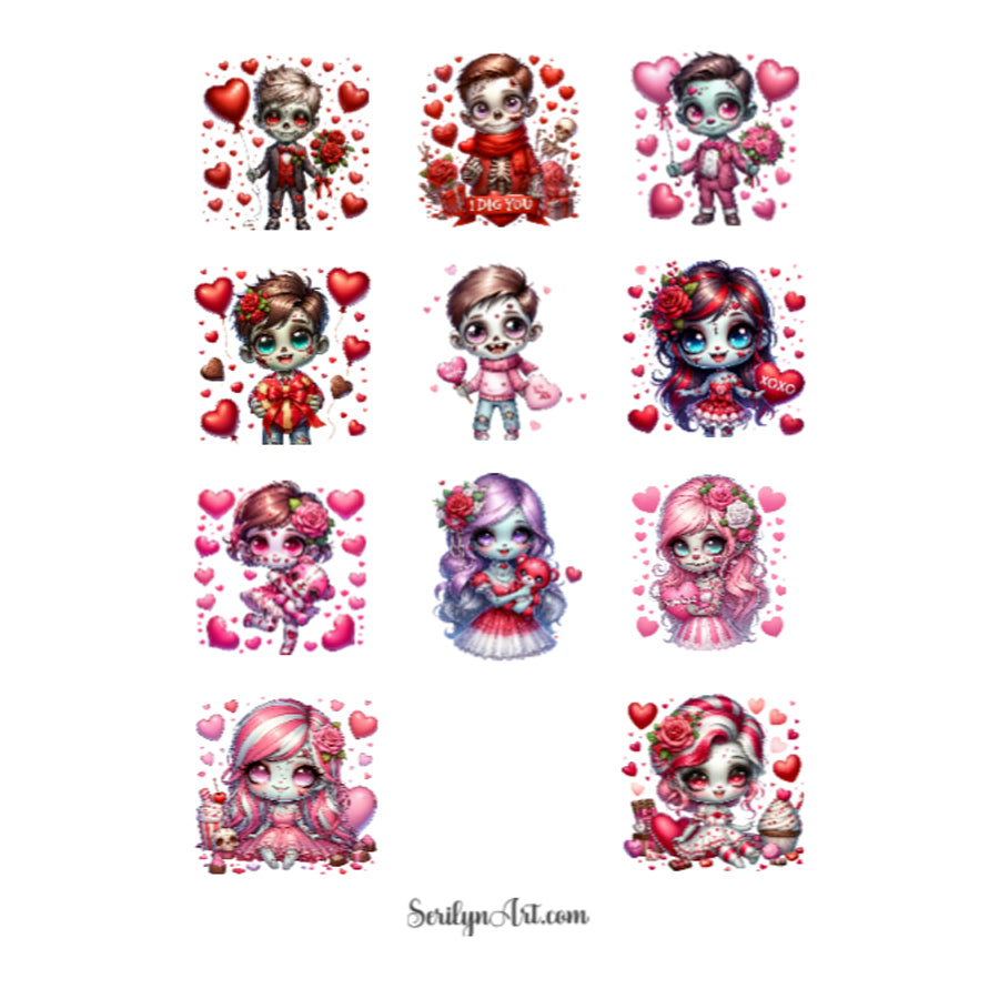 Valentine Zombies Sticker Sheet