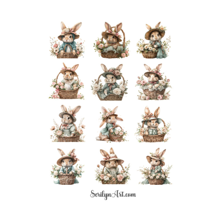 Victorian Bunny Basket Sticker Sheet