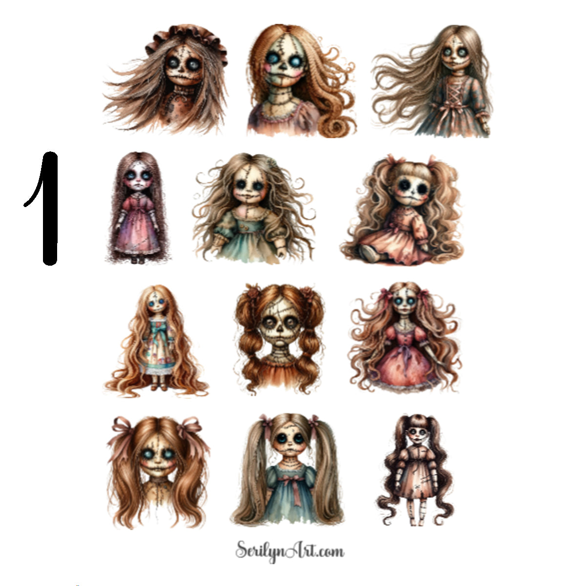 Victorian Creepy Dolls Sticker Sheet