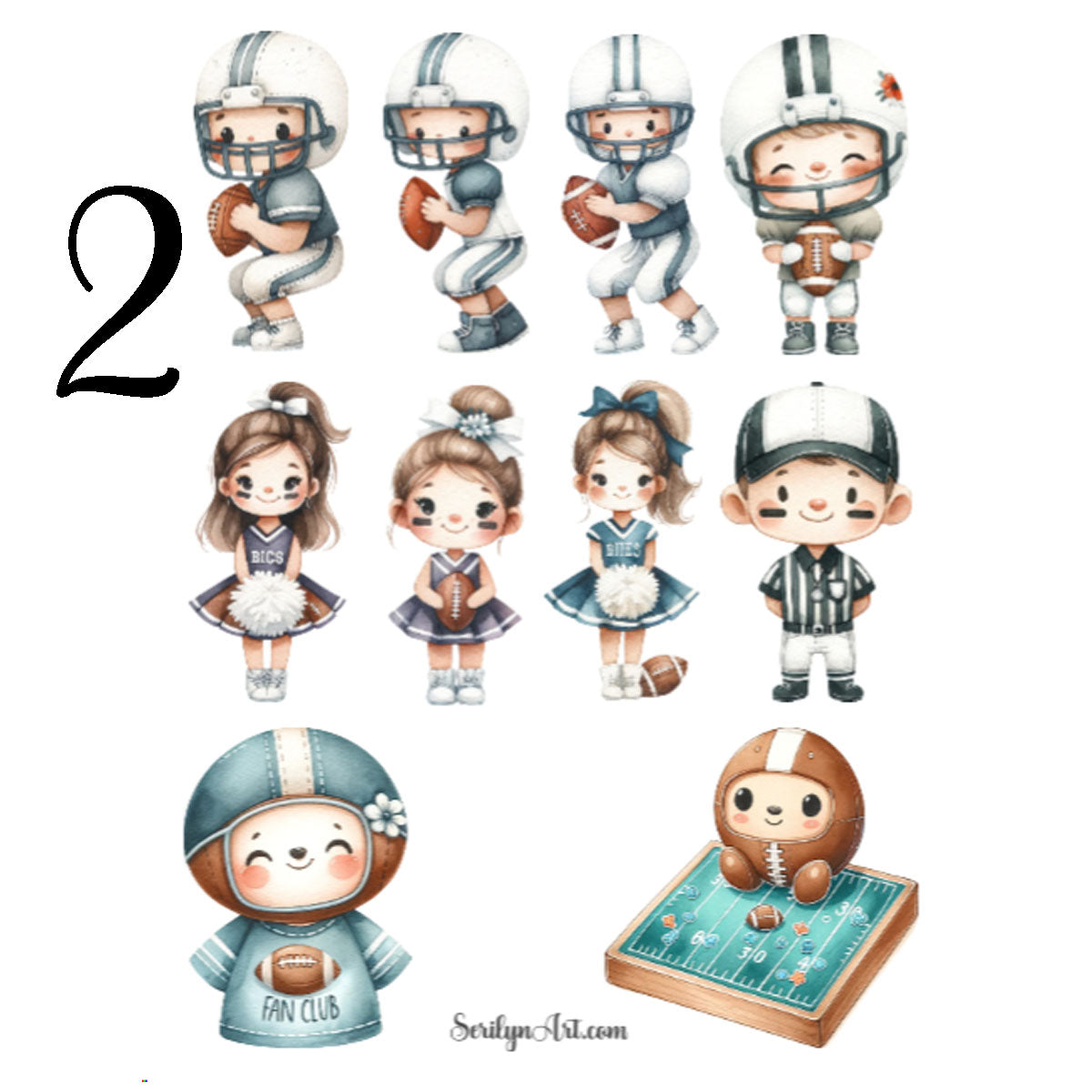 Watercolor Football Sticker Sheet