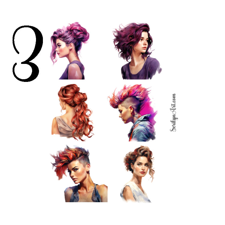 Watercolor Hairstyles Sticker Sheet