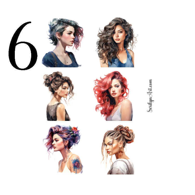 Watercolor Hairstyles Sticker Sheet
