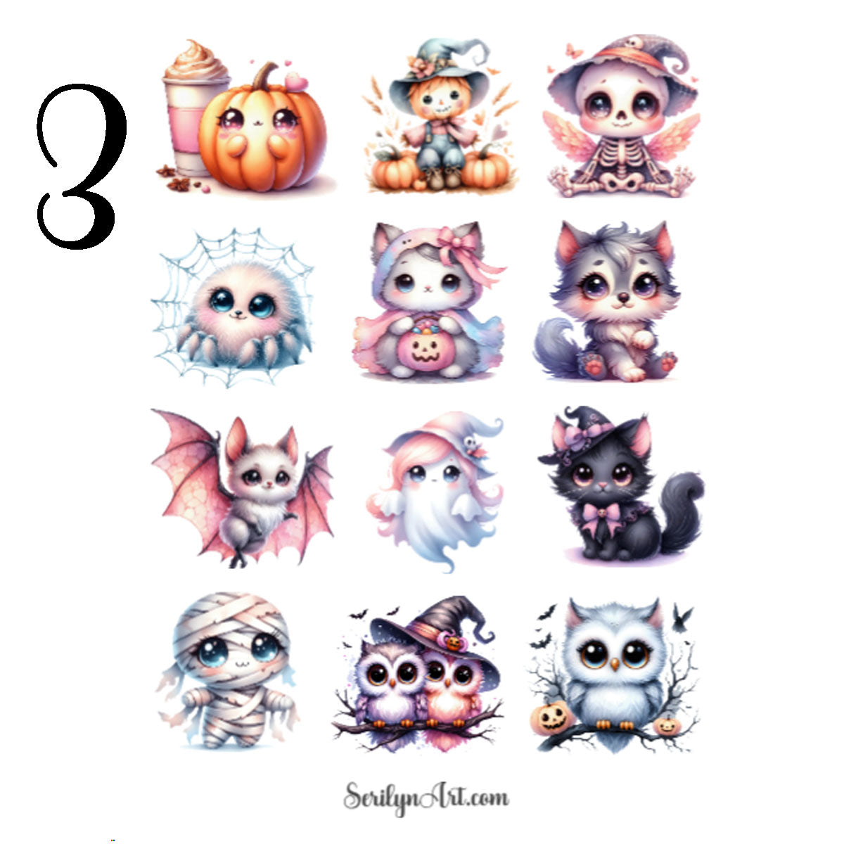 Watercolor Halloween Sticker Sheet