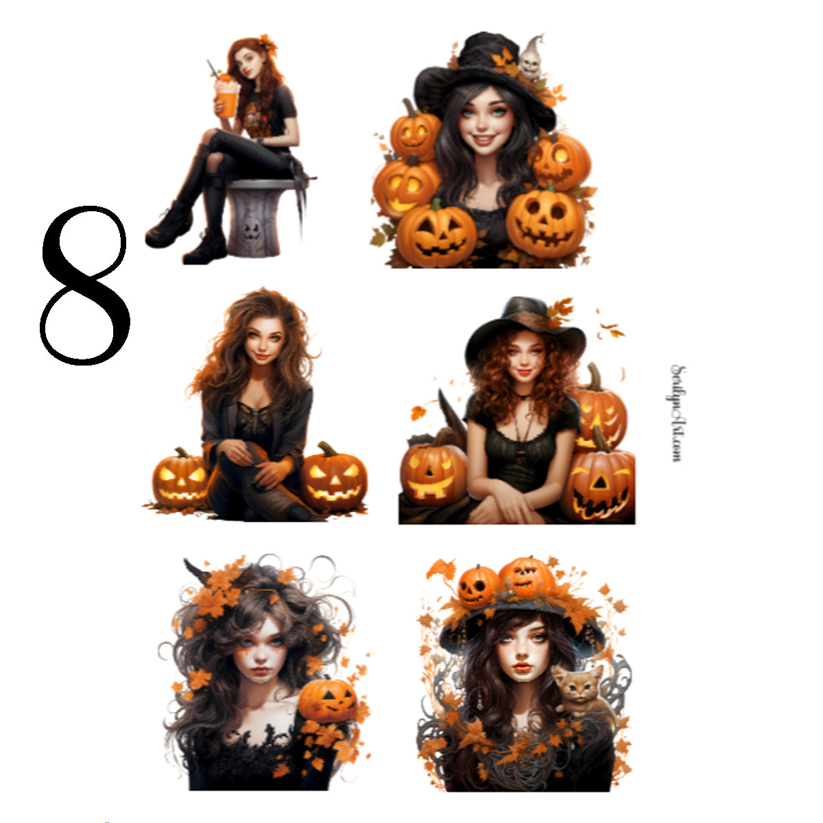 Watercolor Halloween Girls Sticker Sheet