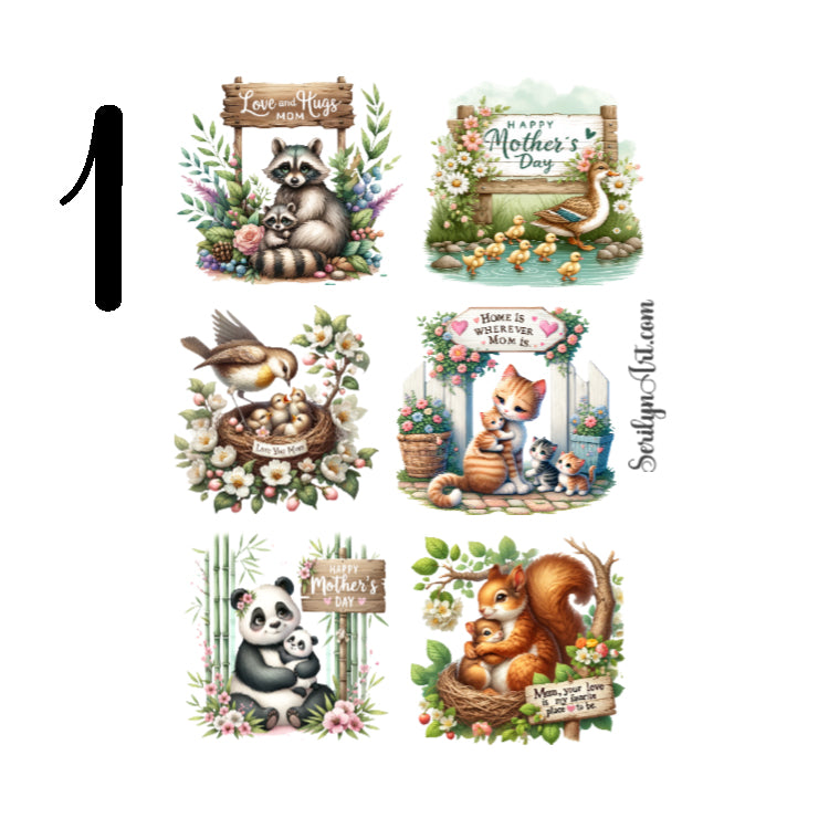 Watercolor Mothers Day Animals Sticker Sheet