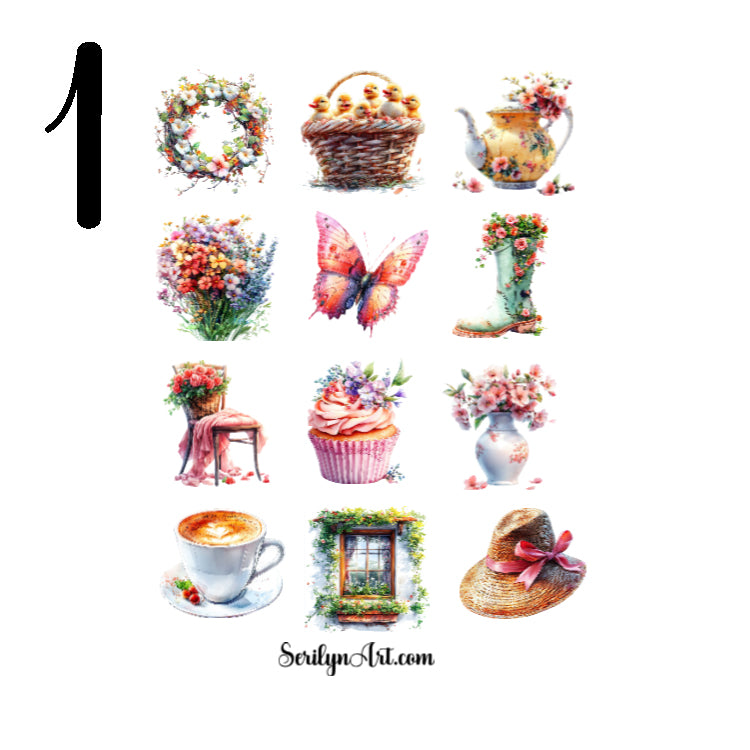 Watercolor Spring Cottage Sticker Sheet