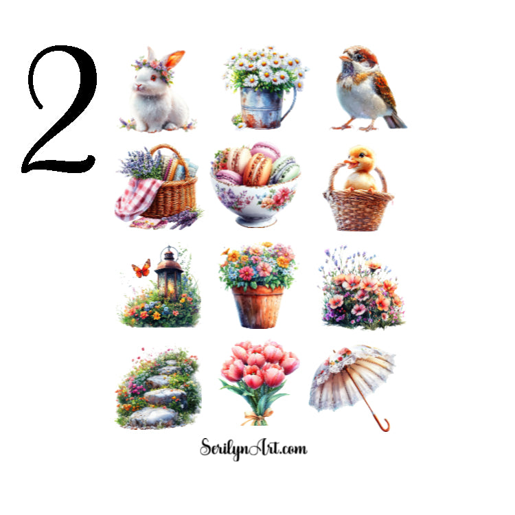 Watercolor Spring Cottage Sticker Sheet