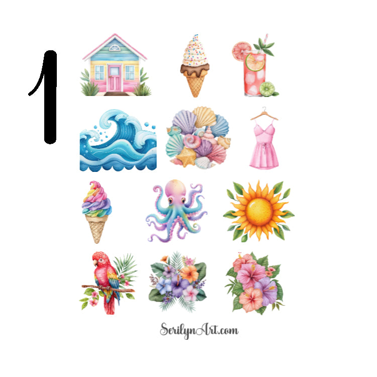 Watercolor Summer Sticker Sheet
