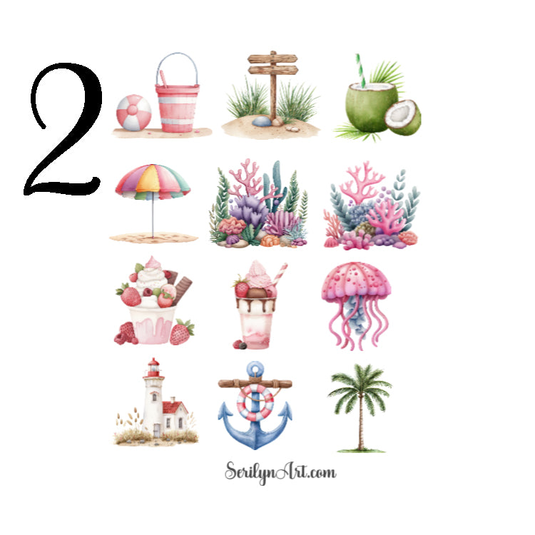Watercolor Summer Sticker Sheet