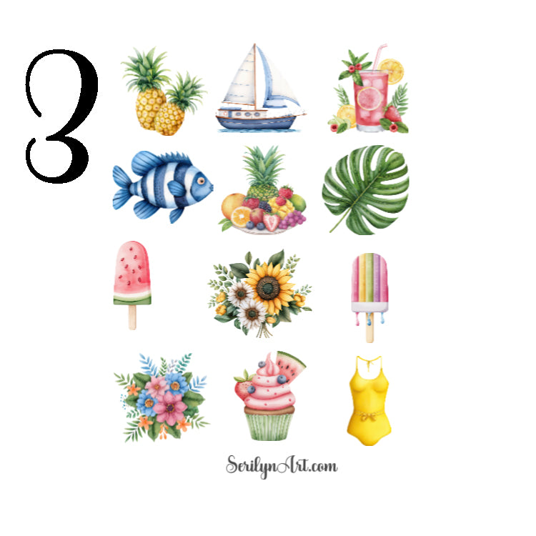 Watercolor Summer Sticker Sheet