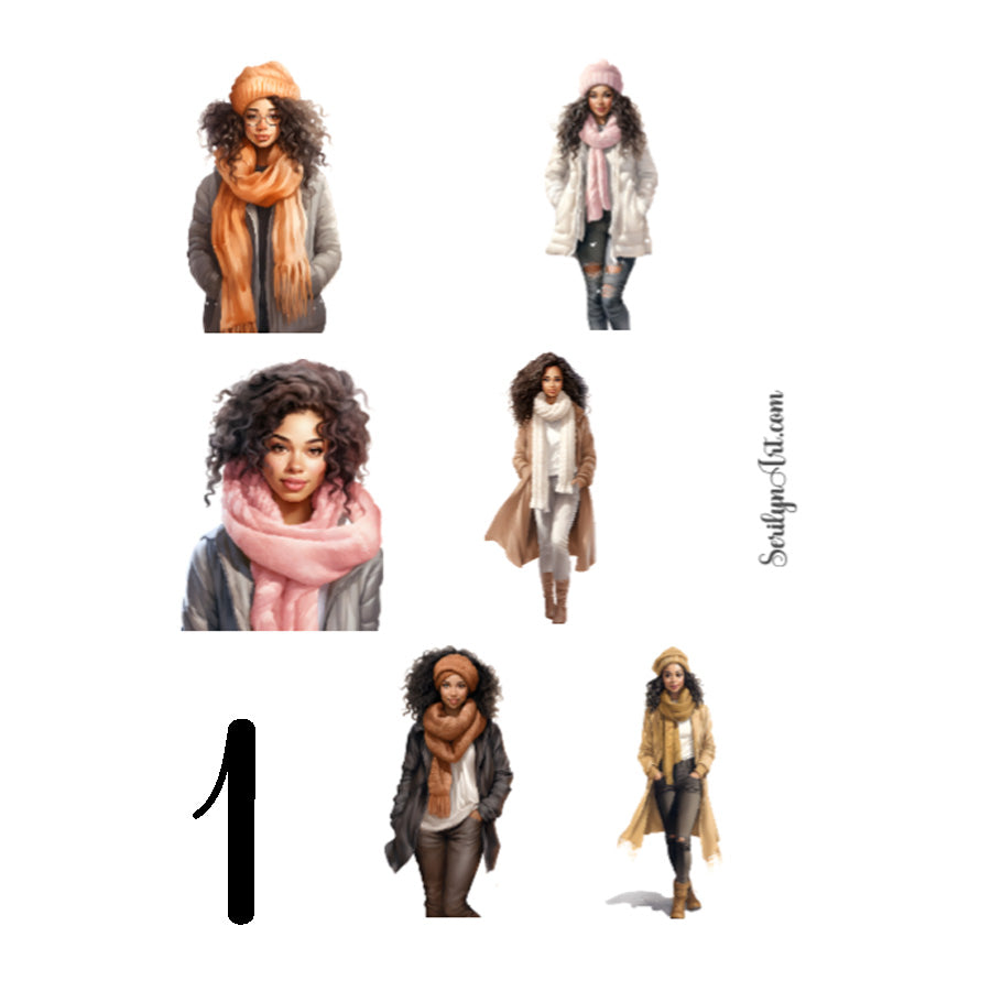 Watercolor Winter Girls Sticker Sheet