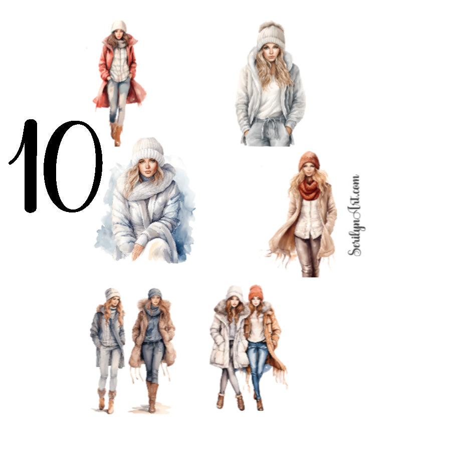 Watercolor Winter Girls Sticker Sheet