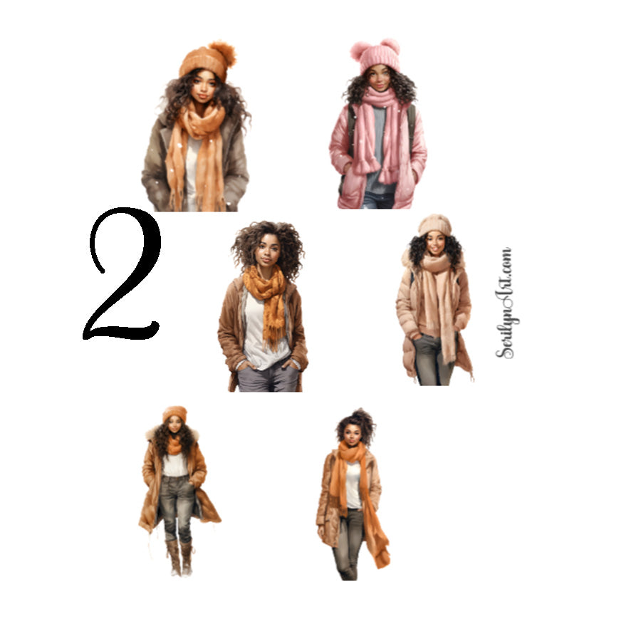 Watercolor Winter Girls Sticker Sheet