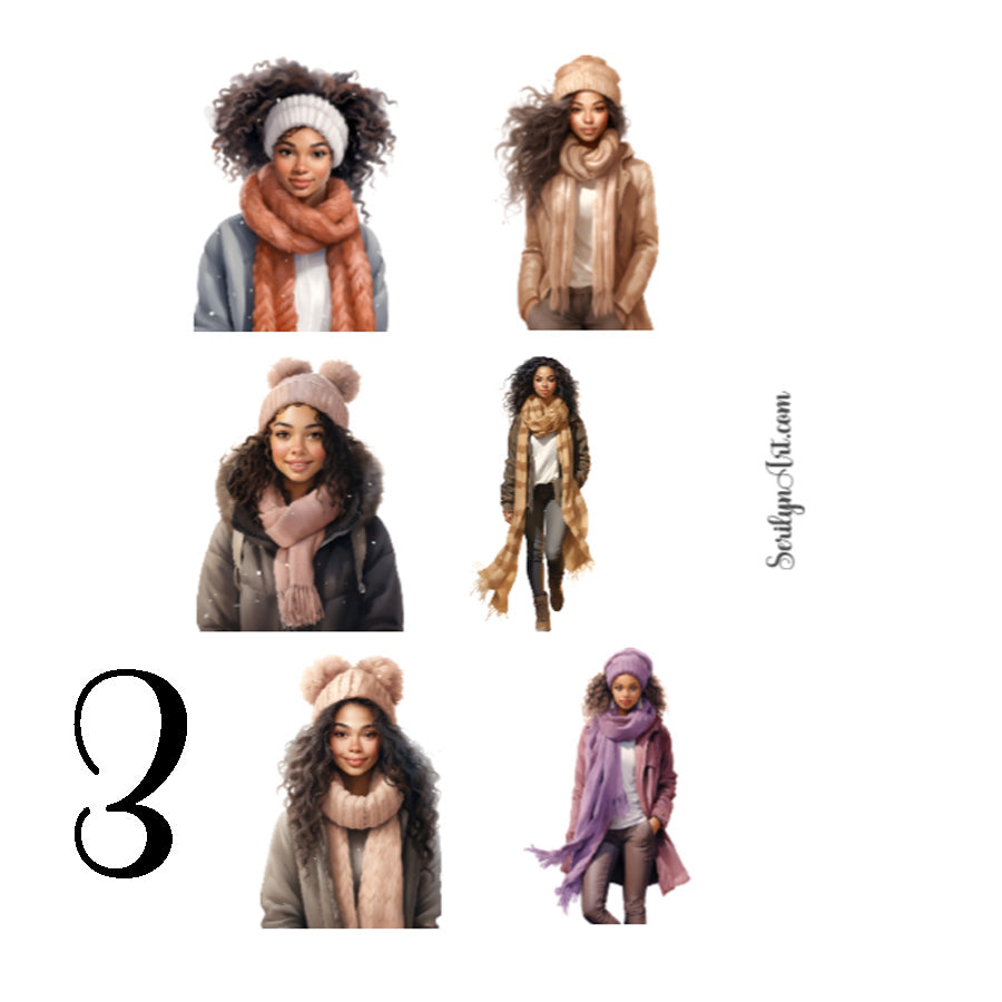 Watercolor Winter Girls Sticker Sheet