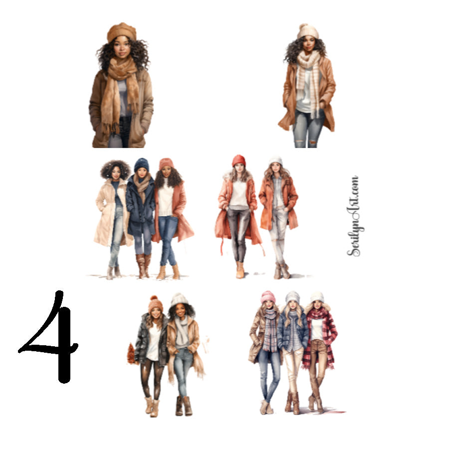 Watercolor Winter Girls Sticker Sheet