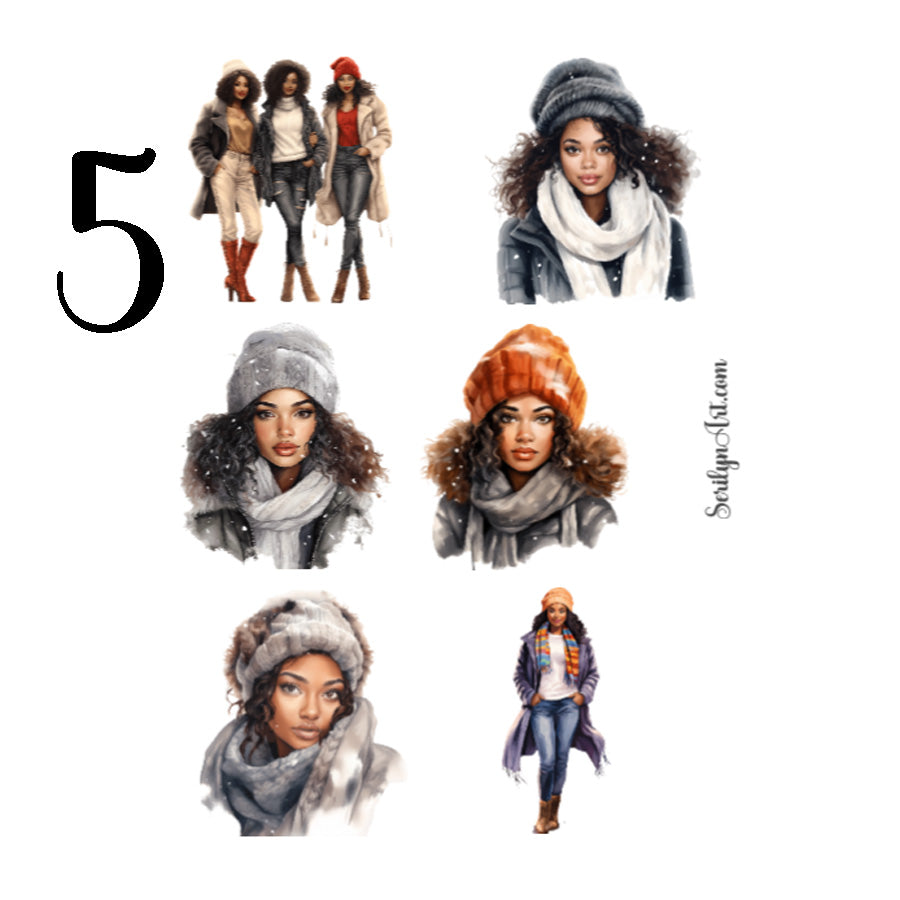 Watercolor Winter Girls Sticker Sheet