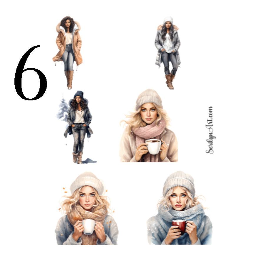 Watercolor Winter Girls Sticker Sheet