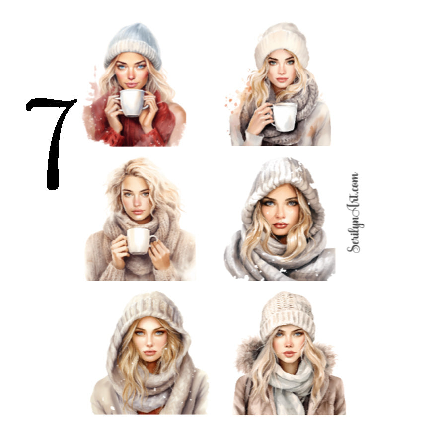 Watercolor Winter Girls Sticker Sheet