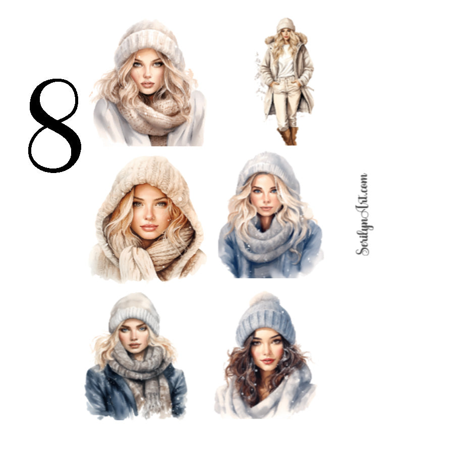 Watercolor Winter Girls Sticker Sheet