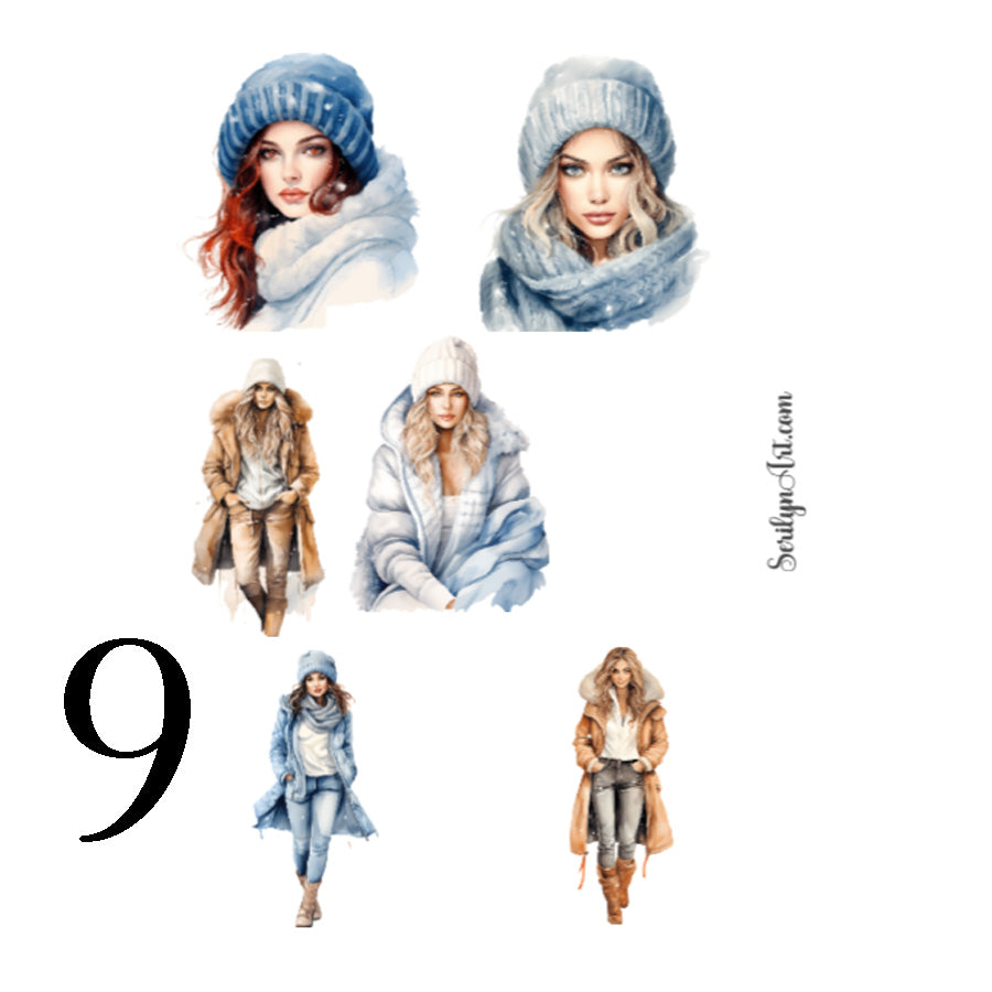 Watercolor Winter Girls Sticker Sheet